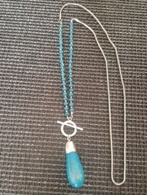 Olsen Blue Bead Long Silver-tone Chain Necklace
